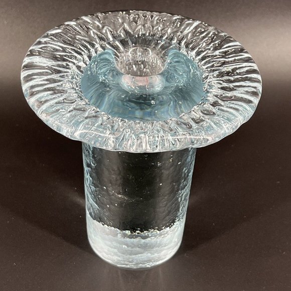 Blenko Art Glass Mushroom Taper Candle Holder Clear Glass 5 Inches Tall - Picture 6 of 14